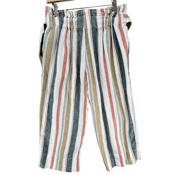 Madewell Huston Pants M Multicolor Stripe Linen Blend Tie Pull On Crop Wide Leg - Picture 5 of 16